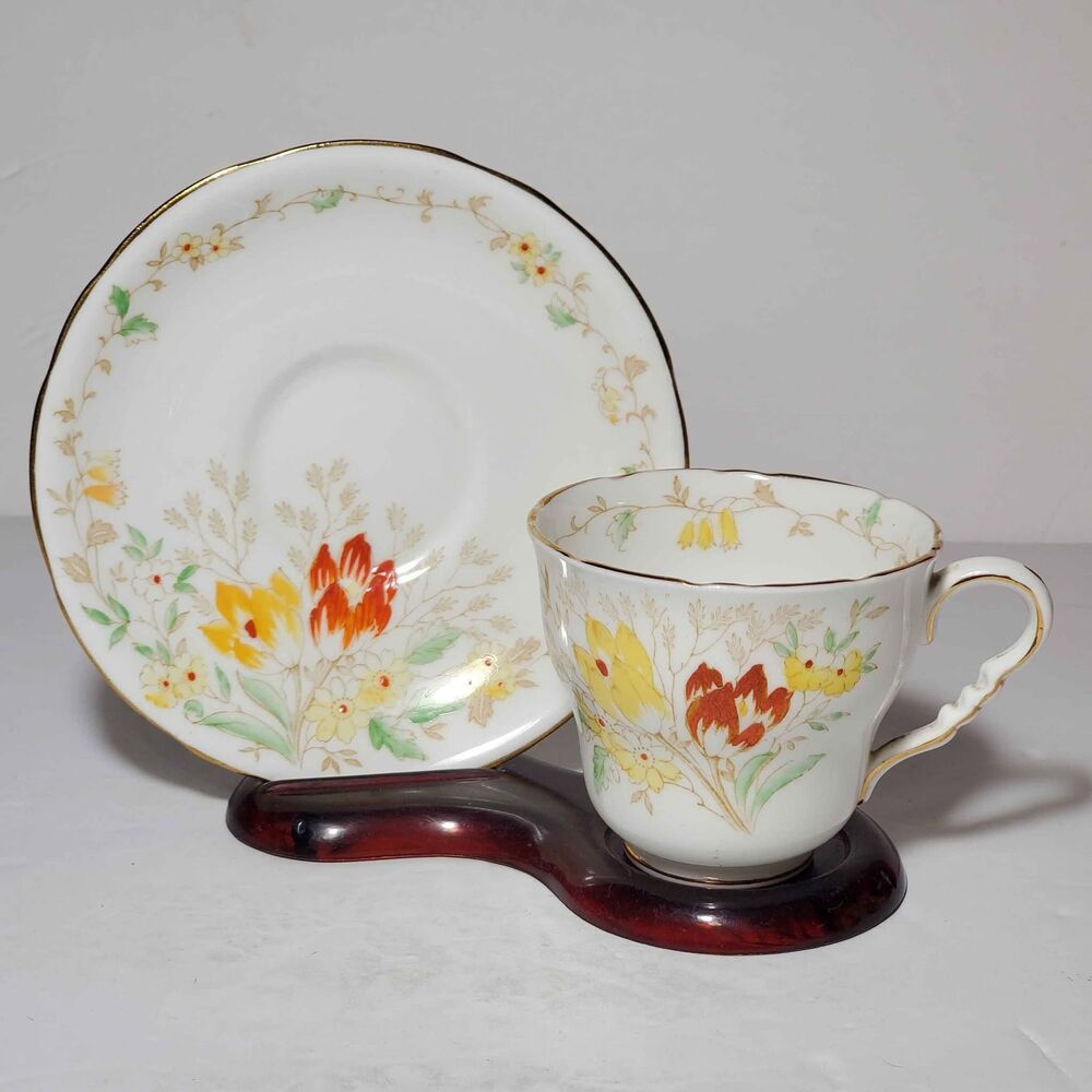 Royal Stafford Teacup and Saucer Yellow Orange Flowers Vintage